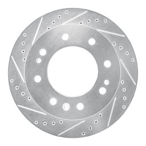 Chevrolet Silverado 2500 HD Brake Rotor (1) - Front Left - R1 Concepts - Drilled & Slotted - Silver - `11-`25